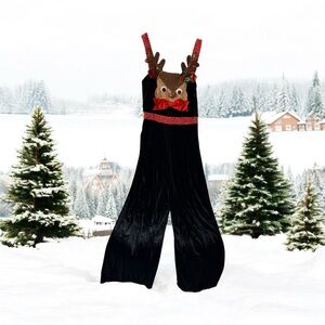 Black Velvet Reindeer Jumpsuit Size L - EUC